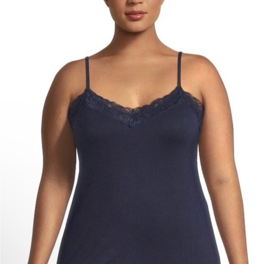 TERRA & SKY Womens Cami Top Plus Size OX 14W Navy Blue Lace Trim NWOT